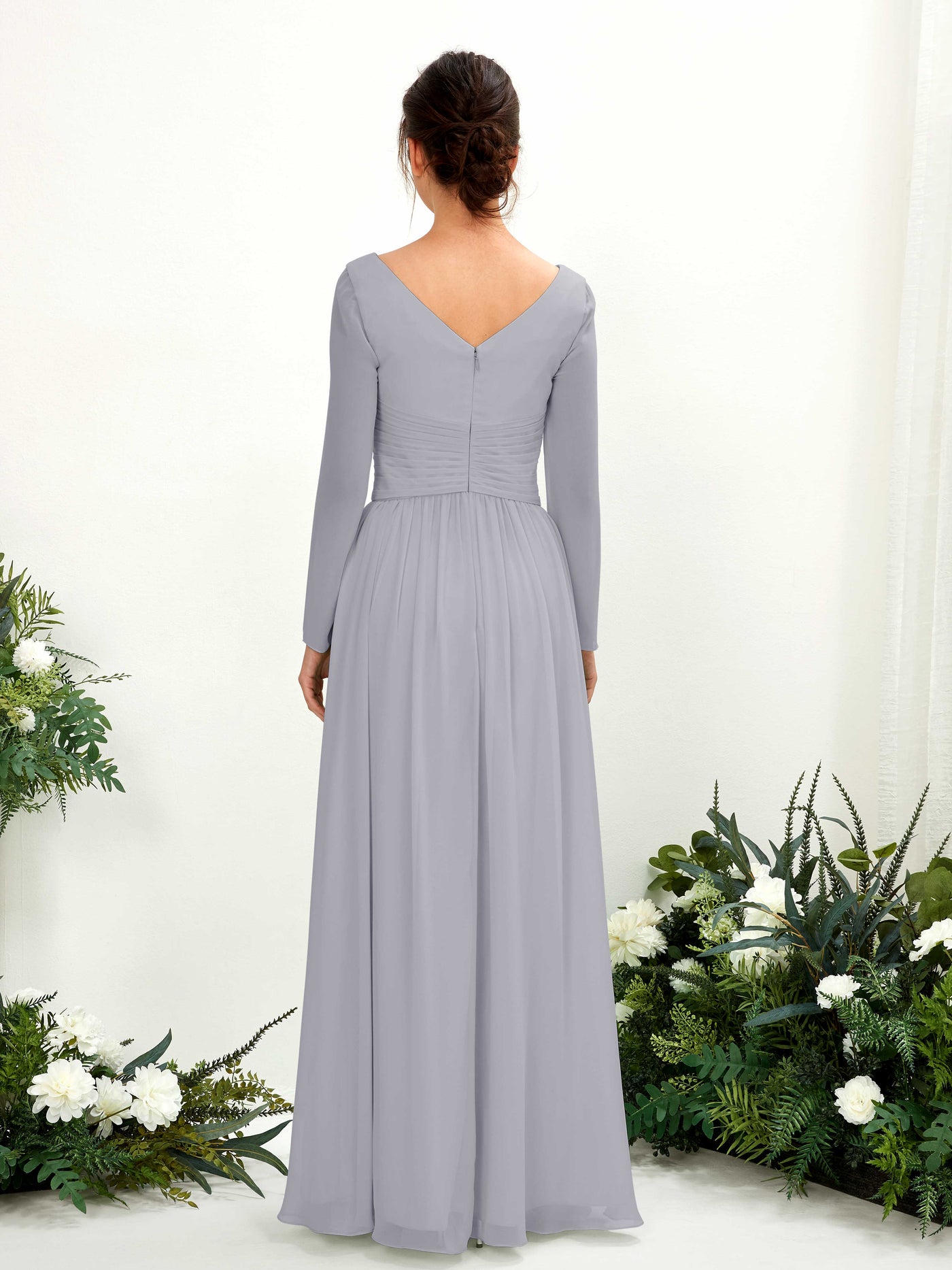 Carlyna Vestido línea A Escote en V Manga larga hasta el suelo dama de honor Lavanda Viejo #color_lavanda-viejo