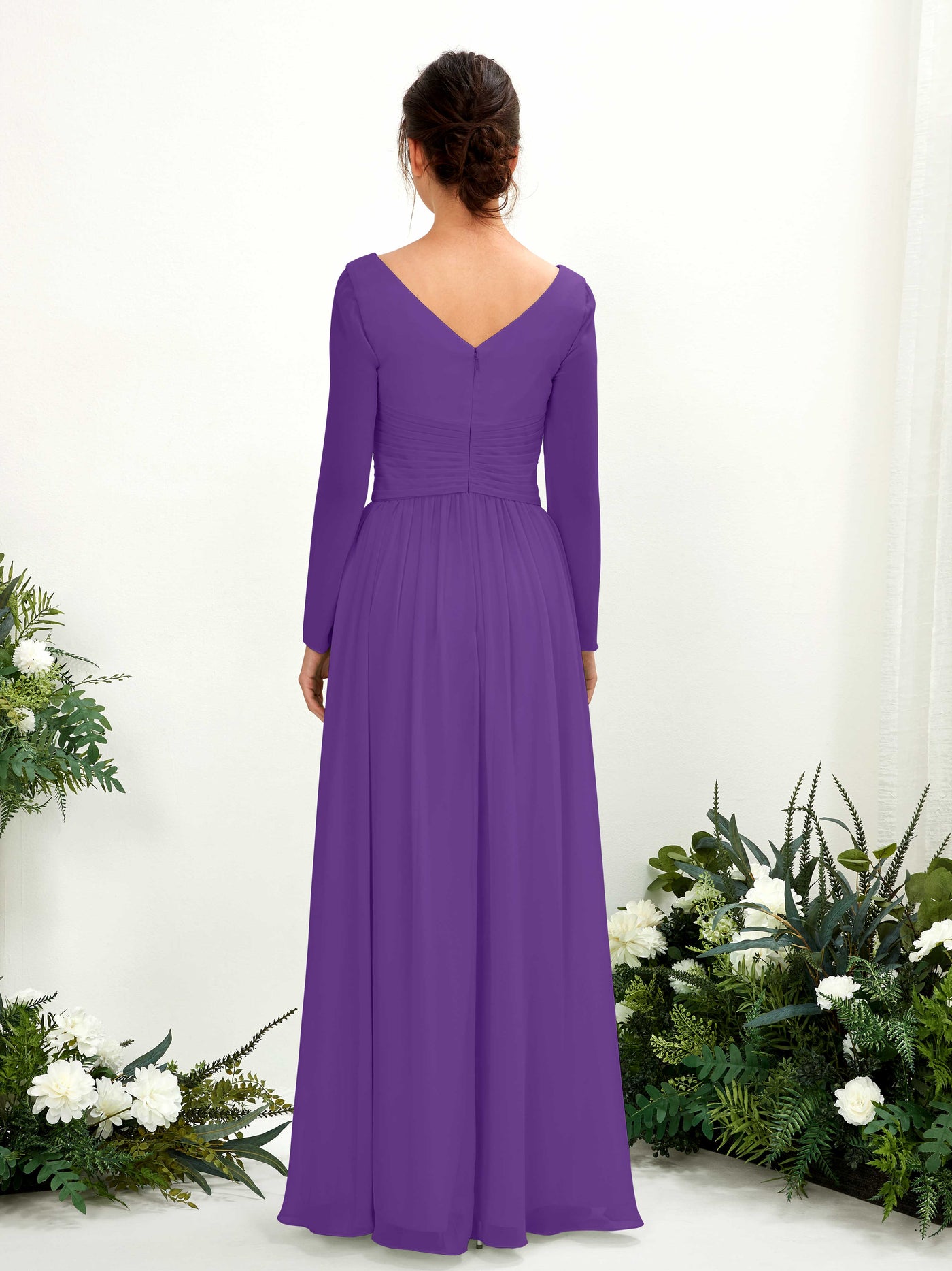 Carlyna Vestido línea A Escote en V Manga larga hasta el suelo dama de honor Regencia #color_regencia