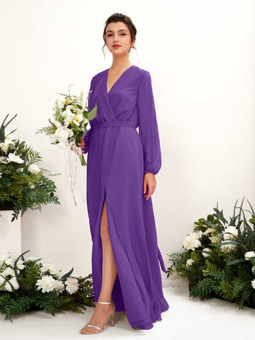 Carlyna Vestido línea A escote en V manga larga hasta el suelo dama de honor Regencia #color_regencia