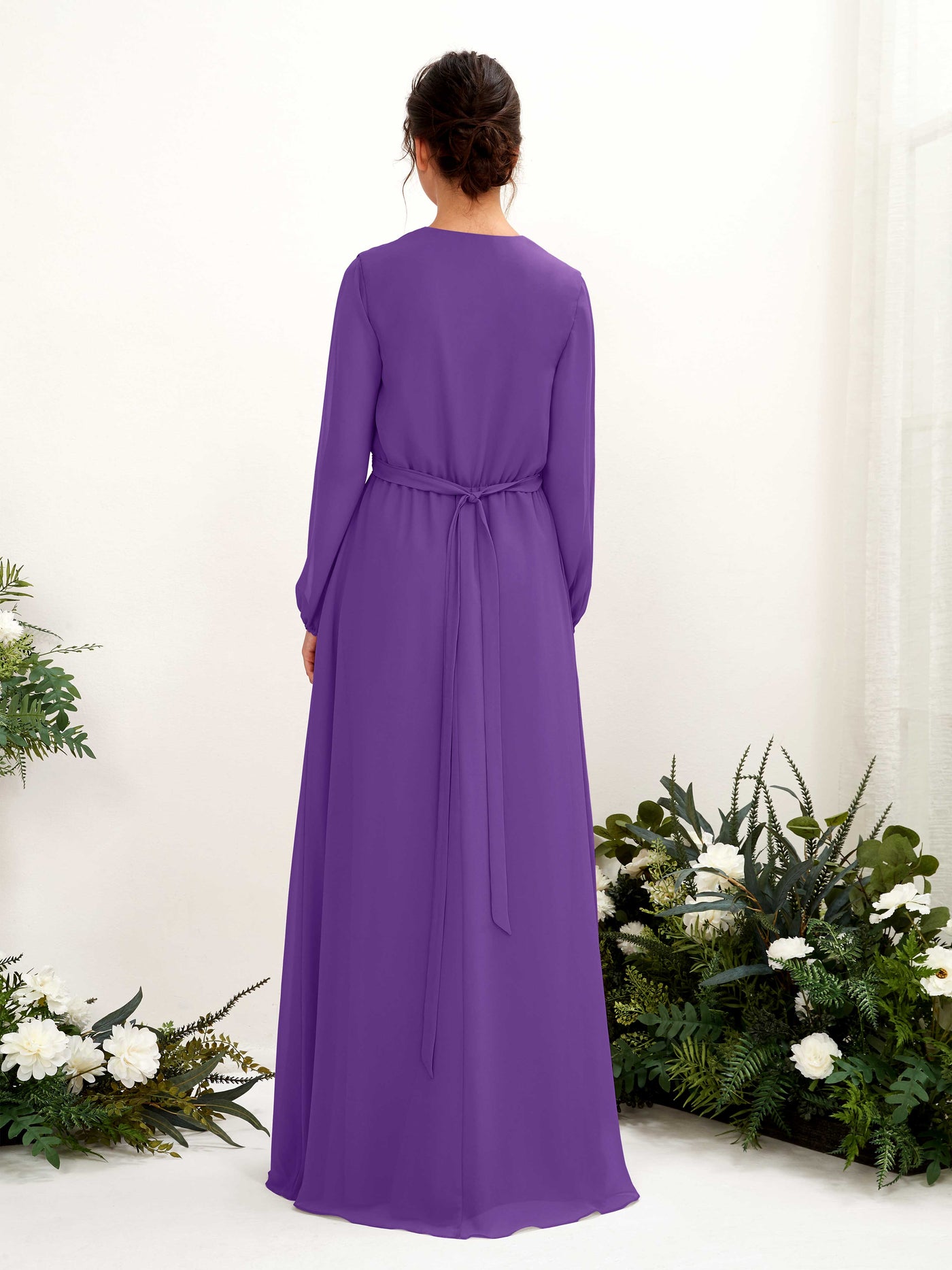 Carlyna Vestido línea A escote en V manga larga hasta el suelo dama de honor Regencia #color_regencia