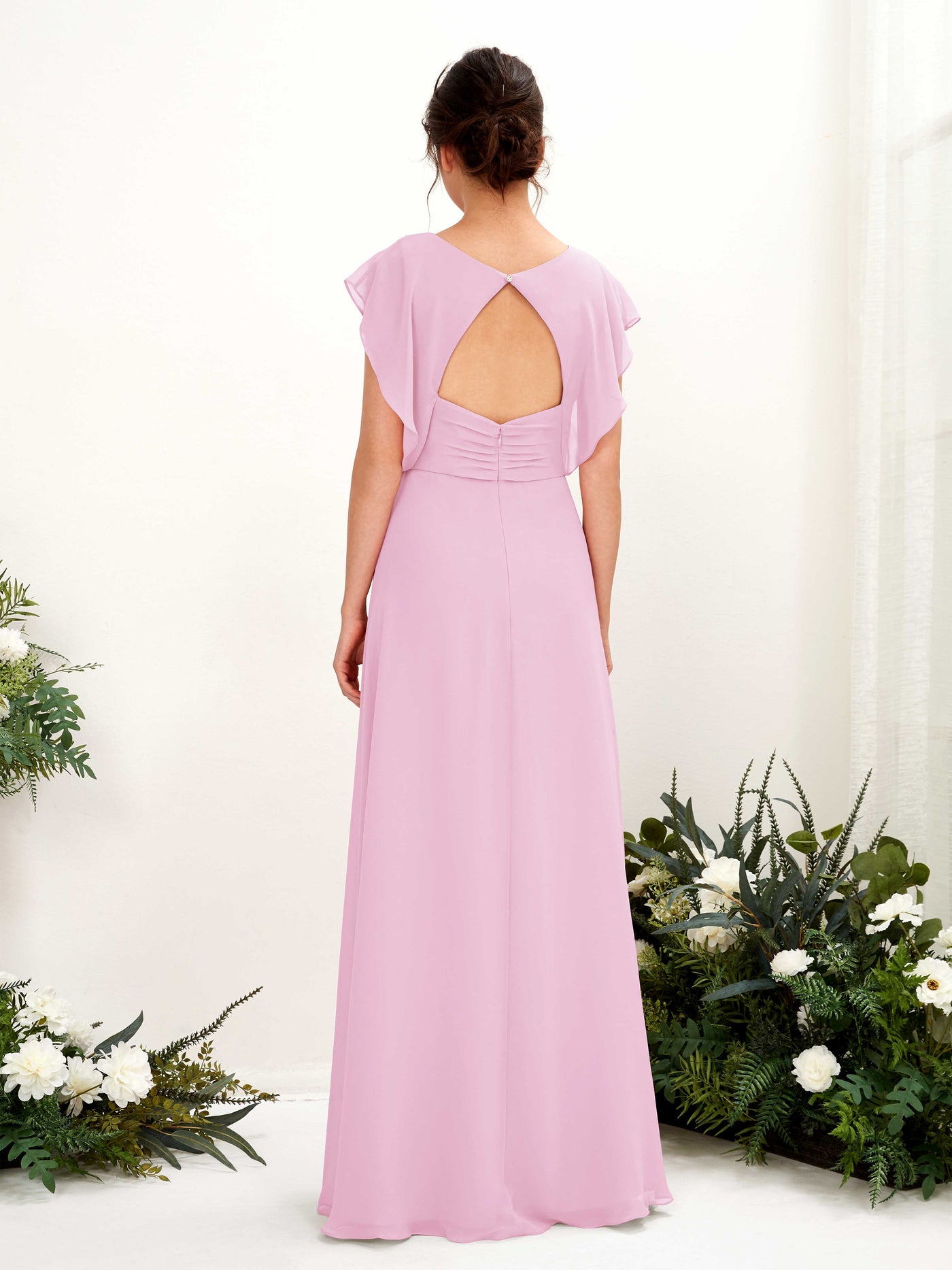 Carlyna Vestido línea A escote en V mangas con vuelo hasta el suelo dama de honor Rosa Caramelo #color_rosa-caramelo