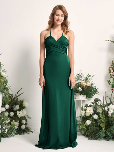 Carlyna Vestido línea A escote en V satén dama de honor Verde Militer #color_verde-militer