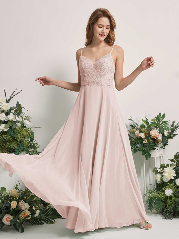 Carlyna Vestido línea A Escote en V Tirantes finos Hasta el suelo Dama de honor Biscotti 