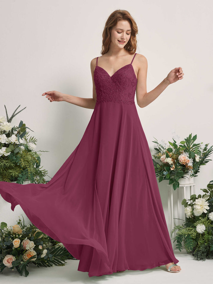 Carlyna Vestido línea A Escote en V Tirantes finos Hasta el suelo Dama de honor Chianti 