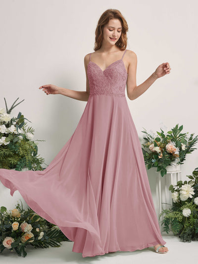 Carlyna Vestido línea A Escote en V Tirantes finos Hasta el suelo Dama de honor Malva Clásico #color_malva-cl-sico