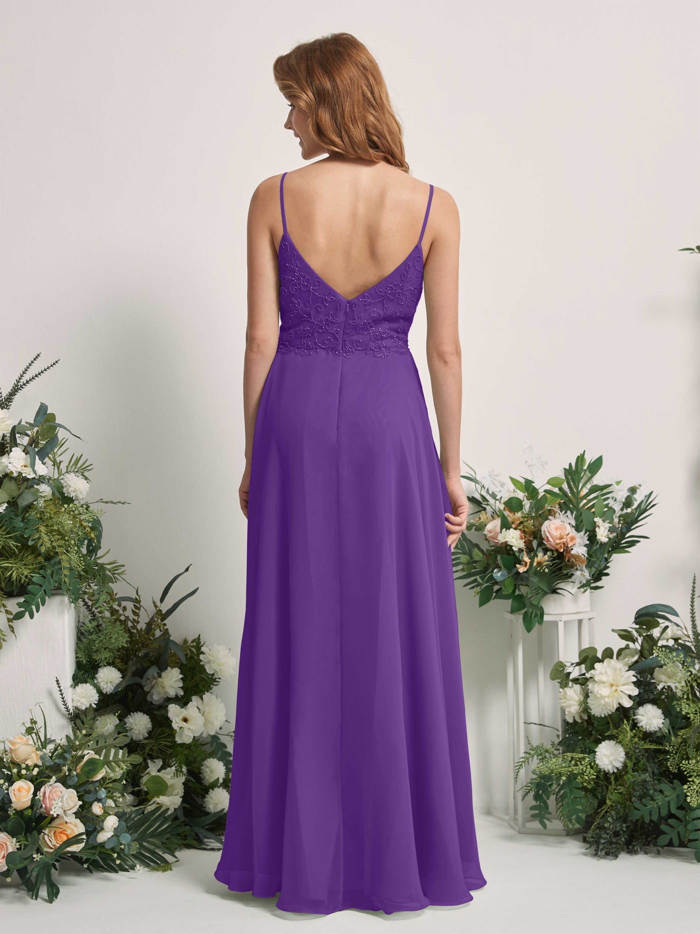 Carlyna Vestido línea A Escote en V Tirantes finos Hasta el suelo Dama de honor Regencia #color_regencia