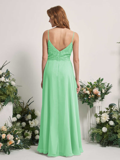 Carlyna Vestido línea A Escote en V Tirantes finos Hasta el suelo Dama de honor Verde Menta #color_verde-menta