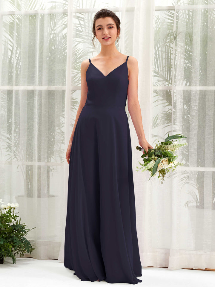 Carlyna Vestido línea A escote en V tirantes finos vestido dama de honor Azul Marino Oscuro 
