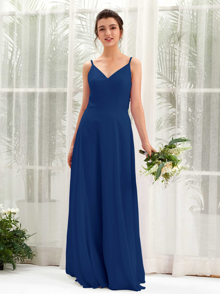 Carlyna Vestido línea A escote en V tirantes finos vestido dama de honor Azul Real 