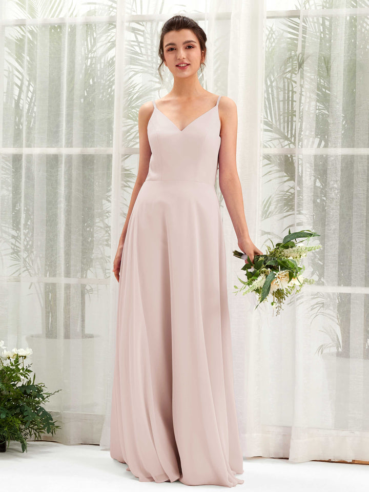 Carlyna Vestido línea A escote en V tirantes finos vestido dama de honor Biscotti 