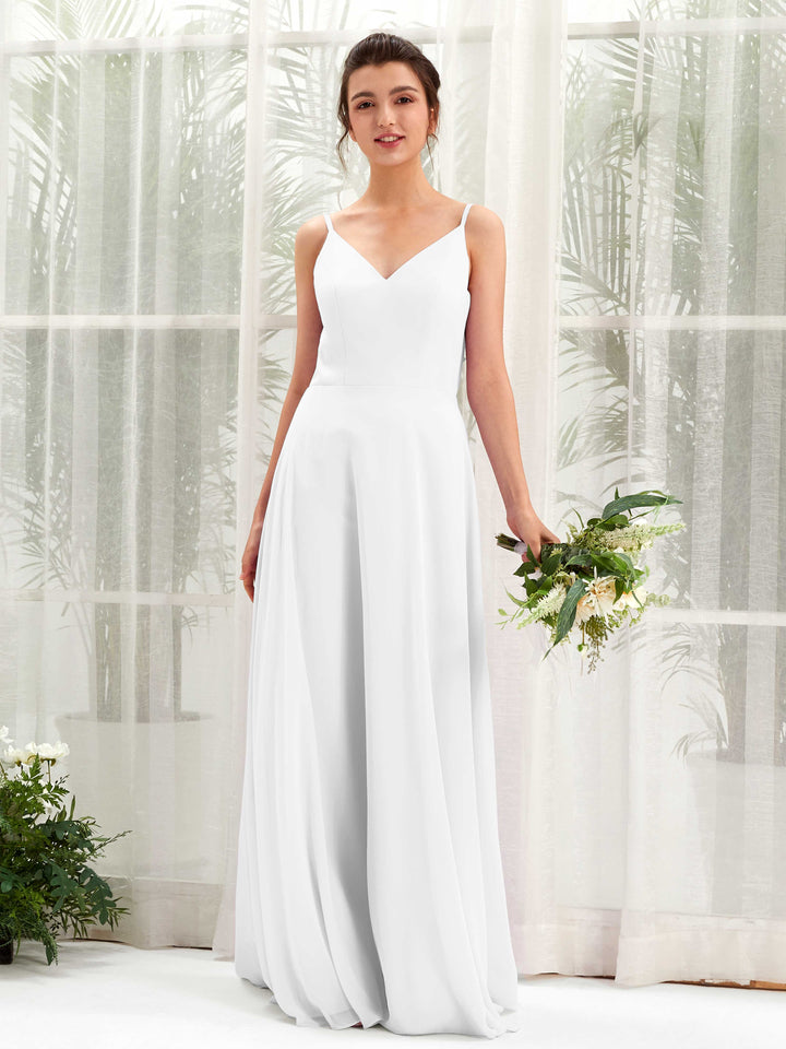 Carlyna Vestido línea A escote en V tirantes finos vestido dama de honor Blanco 
