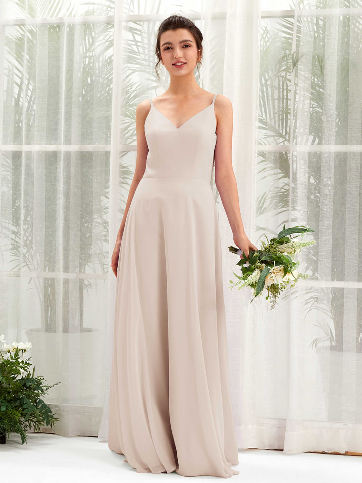 Carlyna Vestido línea A escote en V tirantes finos vestido dama de honor Champán 