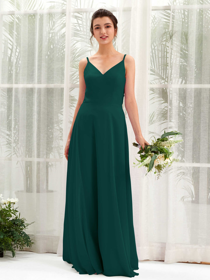 Carlyna Vestido línea A escote en V tirantes finos vestido dama de honor Esmeralda Oscuro 