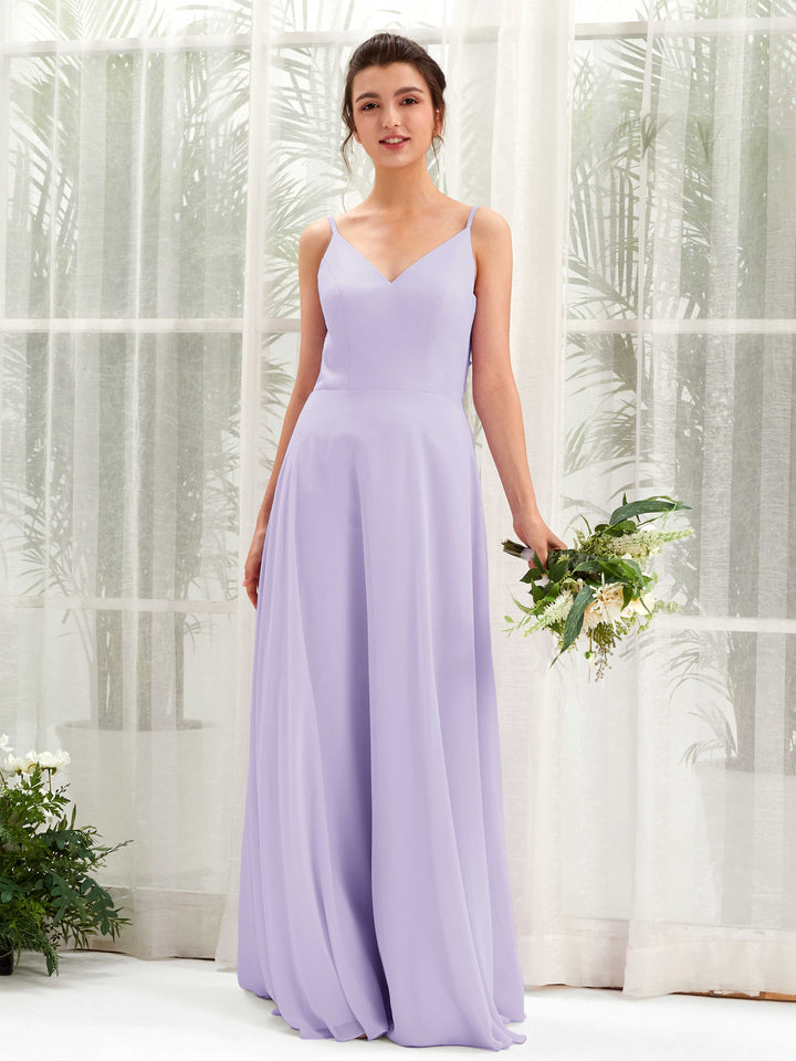 Carlyna Vestido línea A escote en V tirantes finos vestido dama de honor Lila 