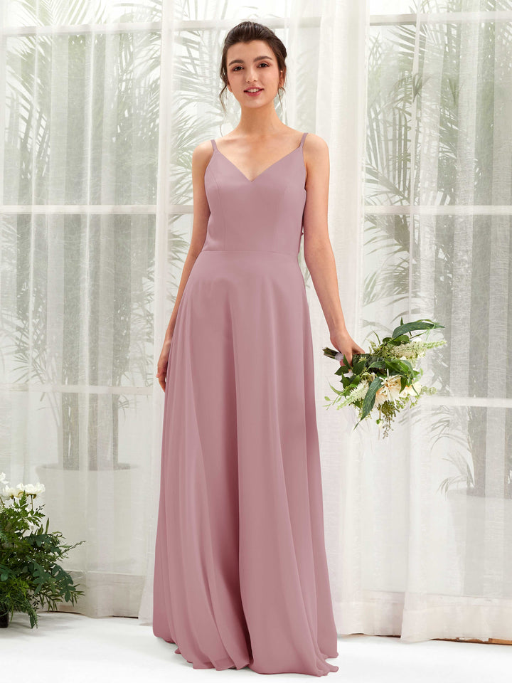 Carlyna Vestido línea A escote en V tirantes finos vestido dama de honor Malva Clásico 