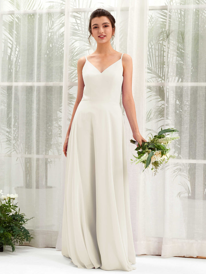 Carlyna Vestido línea A escote en V tirantes finos vestido dama de honor Marfil 