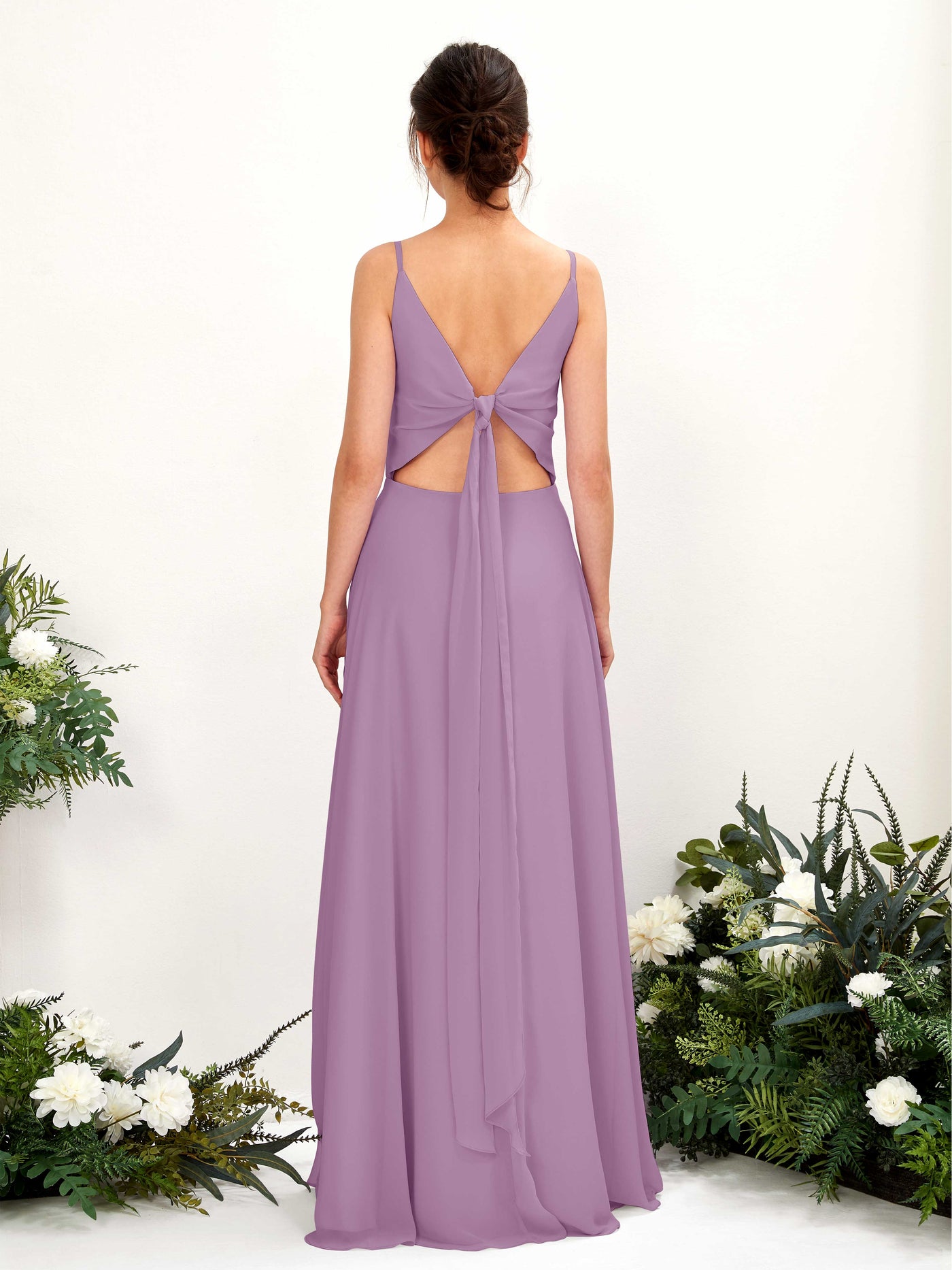 Carlyna Vestido línea A escote en V tirantes finos vestido dama de honor Niebla Orquídea #color_niebla-orqu-dea