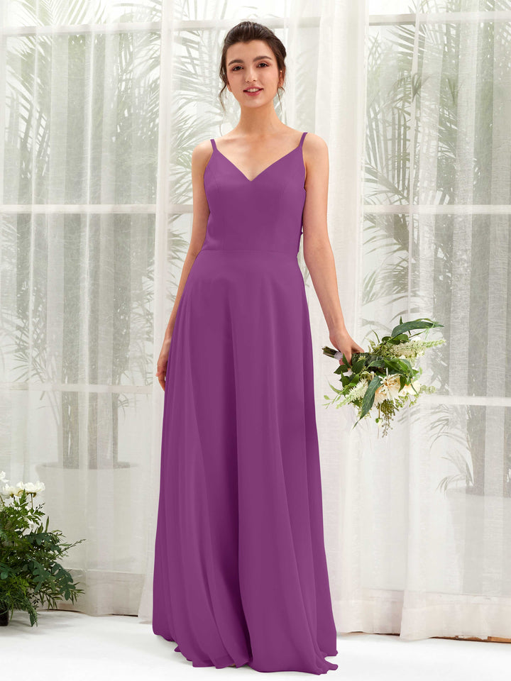 Carlyna Vestido línea A escote en V tirantes finos vestido dama de honor Púrpura 