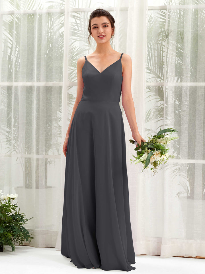 Carlyna Vestido línea A escote en V tirantes finos vestido dama de honor Peltre 