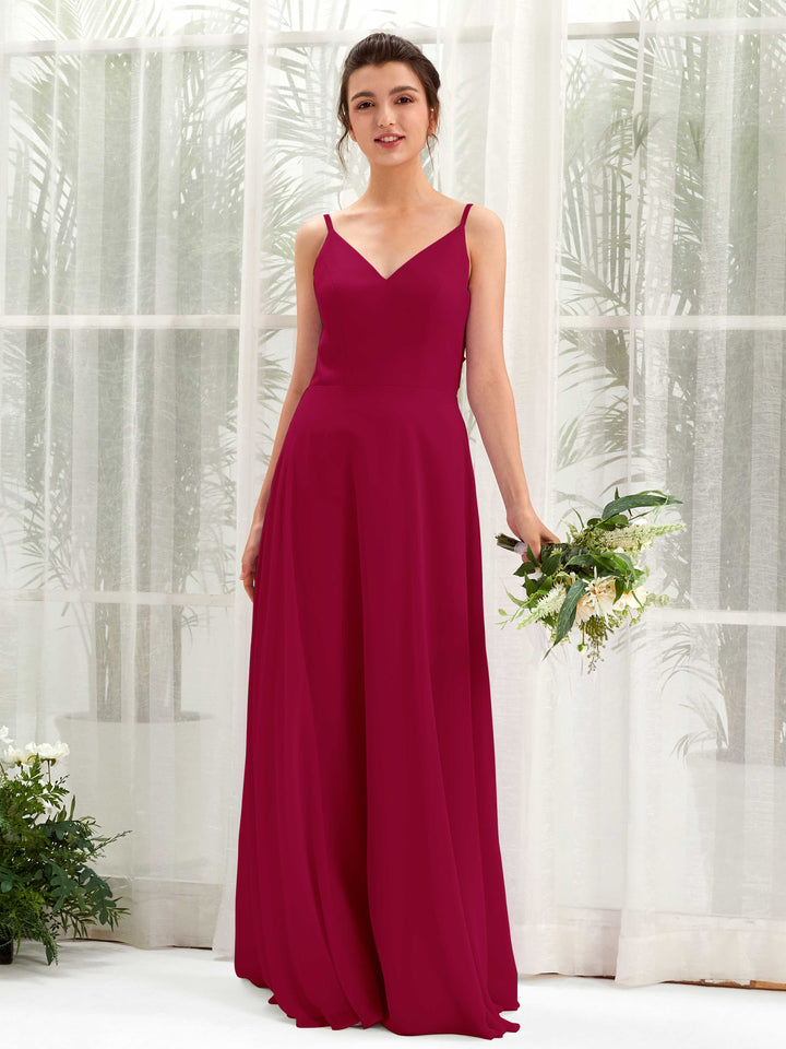 Carlyna Vestido línea A escote en V tirantes finos vestido dama de honor Rojo Bufón 