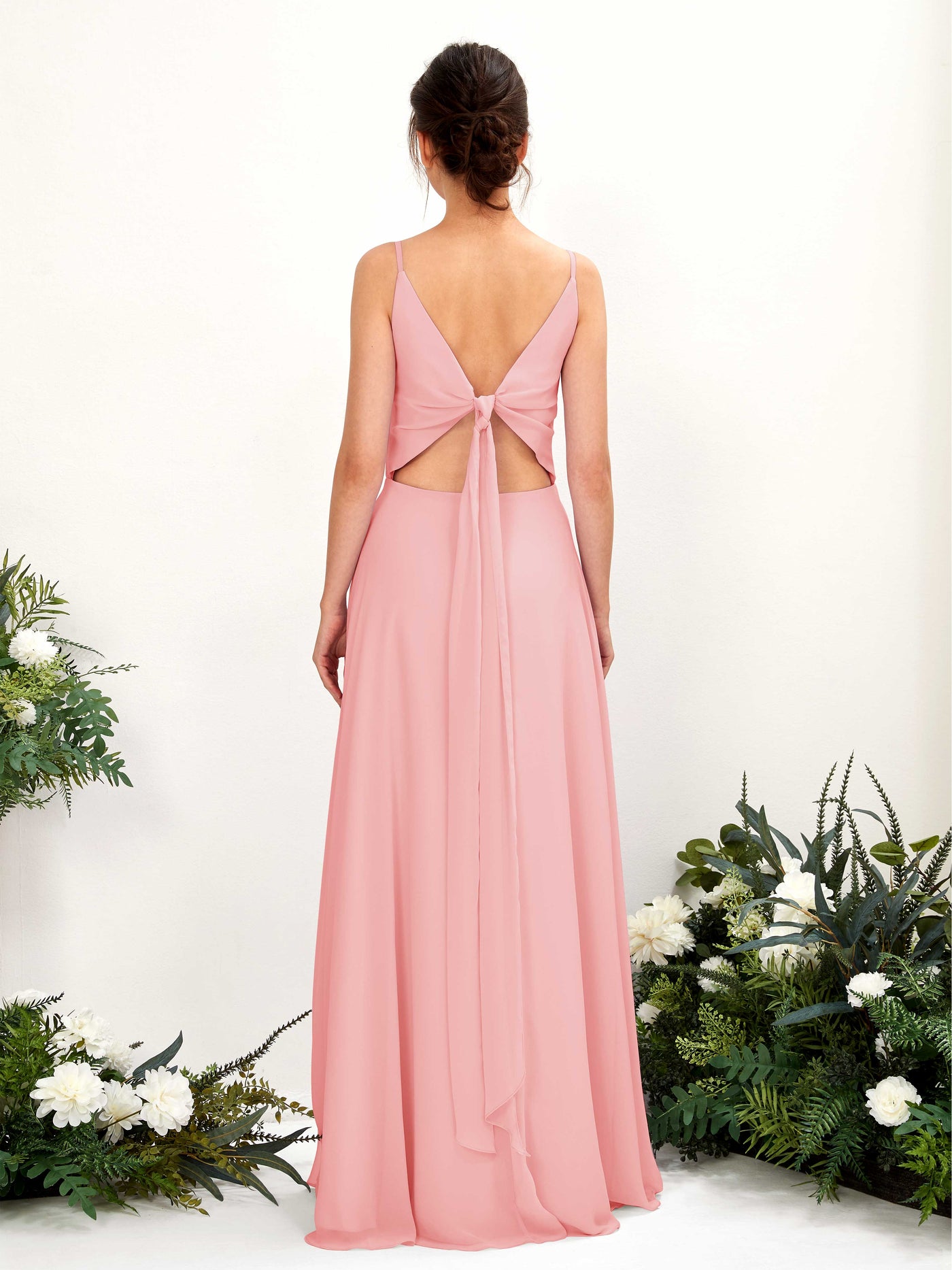 Carlyna Vestido línea A escote en V tirantes finos vestido dama de honor Rosa Ballet #color_rosa-ballet