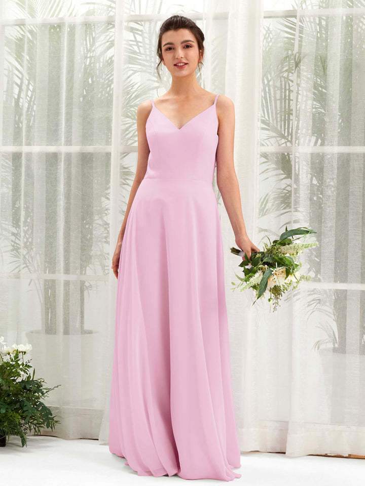 Carlyna Vestido línea A escote en V tirantes finos vestido dama de honor Rosa Caramelo 