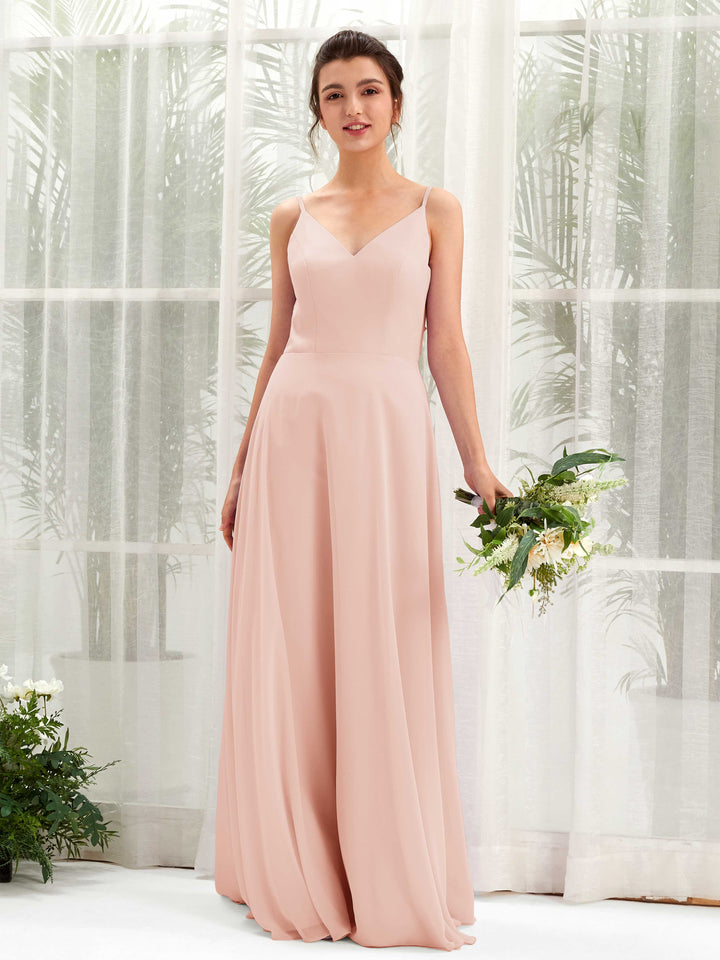 Carlyna Vestido línea A escote en V tirantes finos vestido dama de honor Rosa Perla 