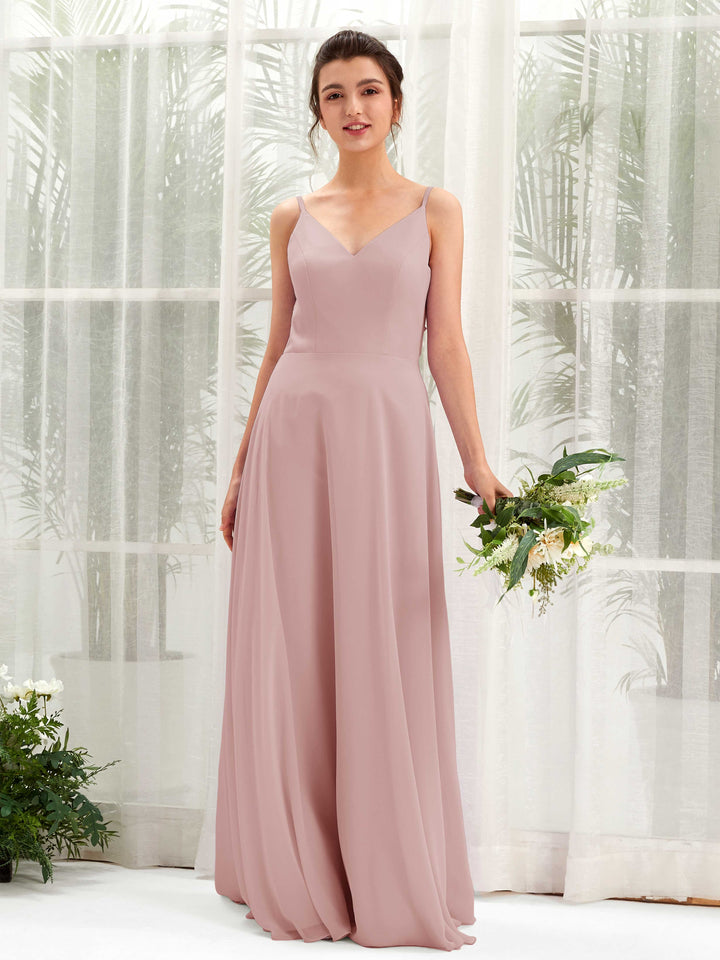 Carlyna Vestido línea A escote en V tirantes finos vestido dama de honor Rosa Polvorienta 