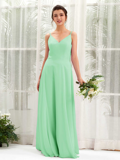 Carlyna Vestido línea A escote en V tirantes finos vestido dama de honor Verde Menta #color_verde-menta