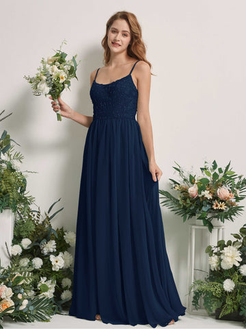 Carlyna Vestido línea A escote redondo hasta el suelo gasa dama de honor Azul Marino #color_azul-marino