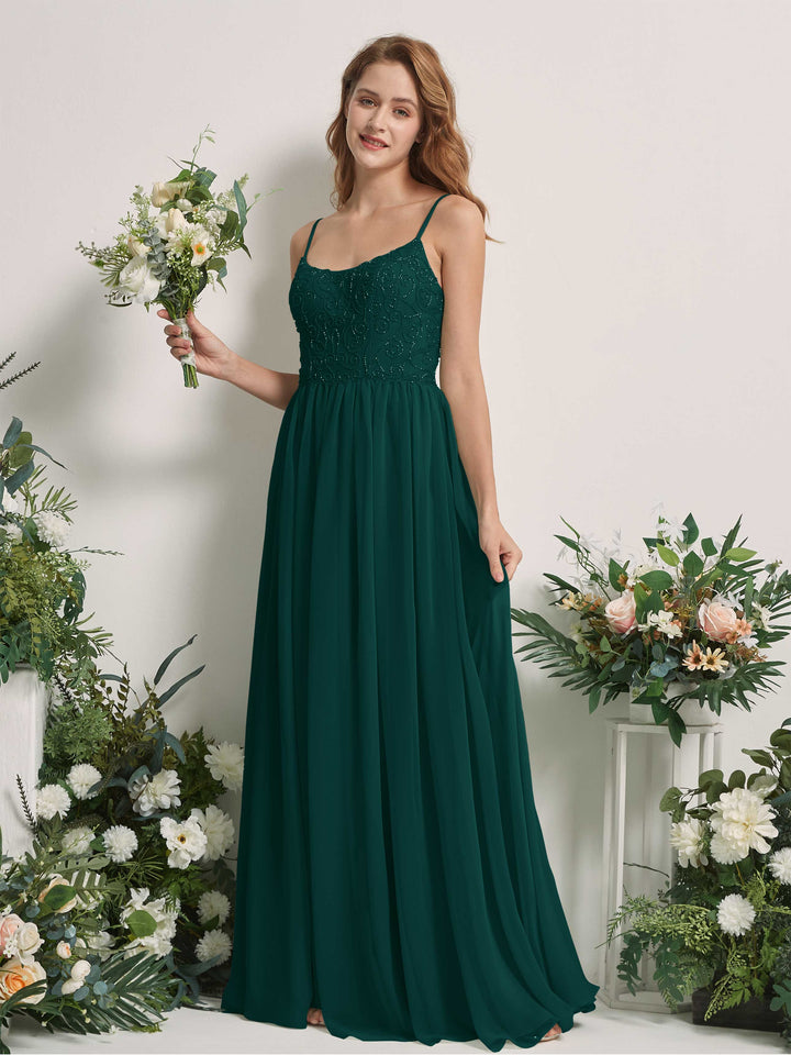 Carlyna Vestido línea A escote redondo hasta el suelo gasa dama de honor Esmeralda Oscuro 