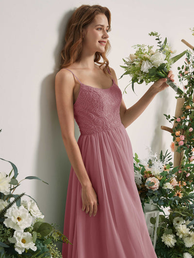 Carlyna Vestido línea A escote redondo hasta el suelo gasa dama de honor Malva Clásico #color_malva-cl-sico