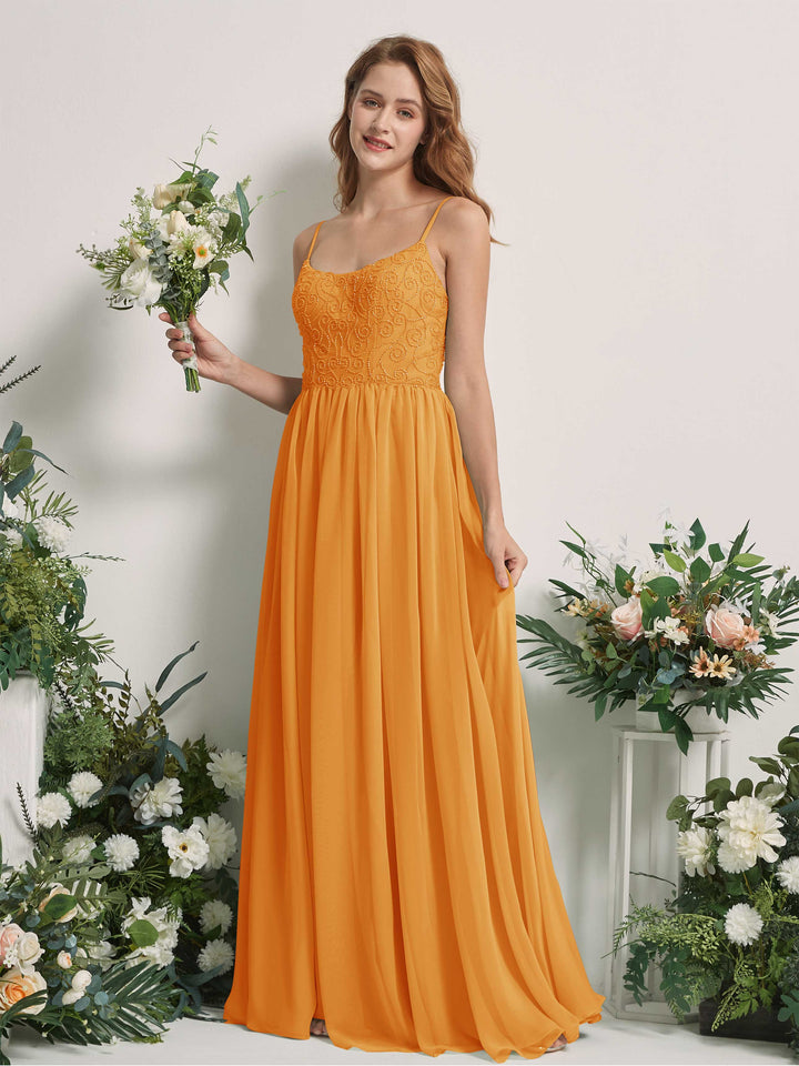 Carlyna Vestido línea A escote redondo hasta el suelo gasa dama de honor Mango 