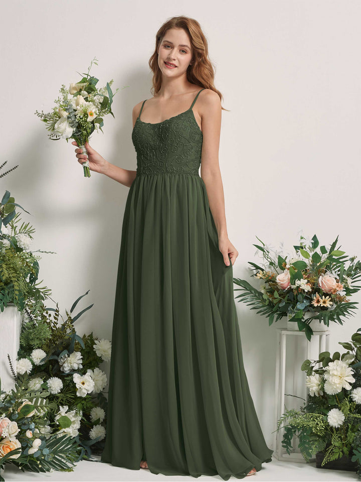Carlyna Vestido línea A escote redondo hasta el suelo gasa dama de honor Oliva Martini 