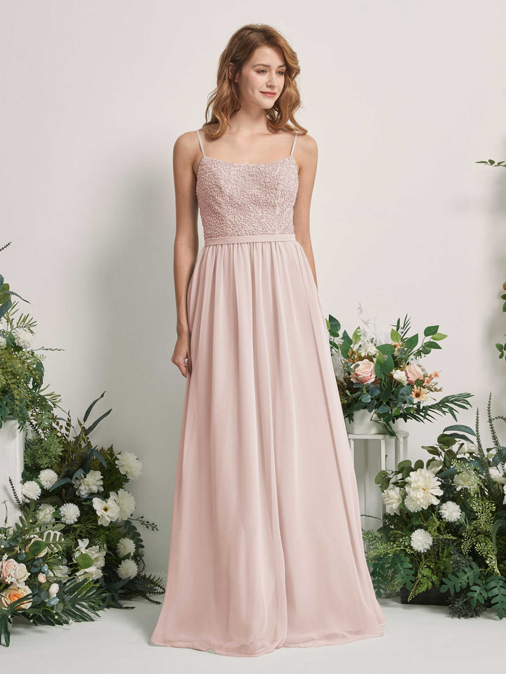 Carlyna Vestido Línea A Escote redondo Largo Gasa Vestidos de dama de honor Biscotti 