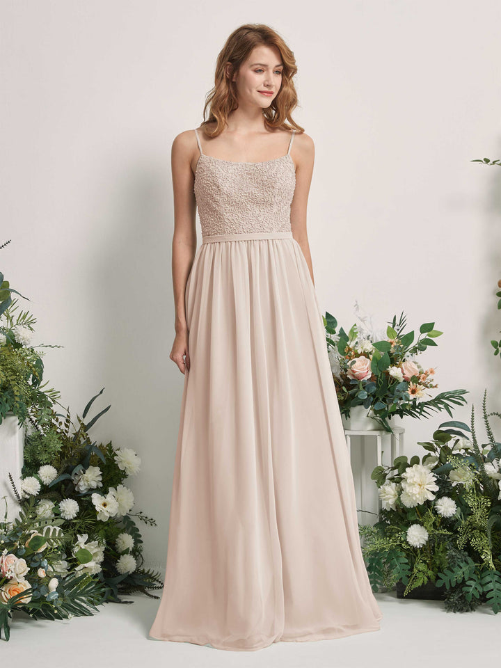Carlyna Vestido Línea A Escote redondo Largo Gasa Vestidos de dama de honor Champán 