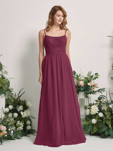 Carlyna Vestido Línea A Escote redondo Largo Gasa Vestidos de dama de honor Chianti #color_chianti