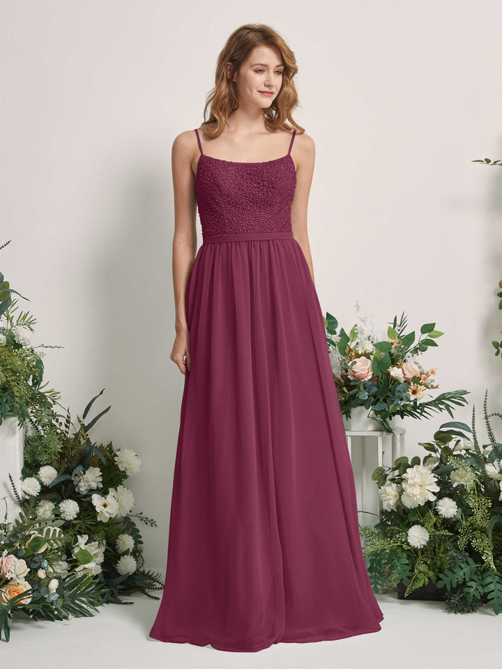 Carlyna Vestido Línea A Escote redondo Largo Gasa Vestidos de dama de honor Chianti 