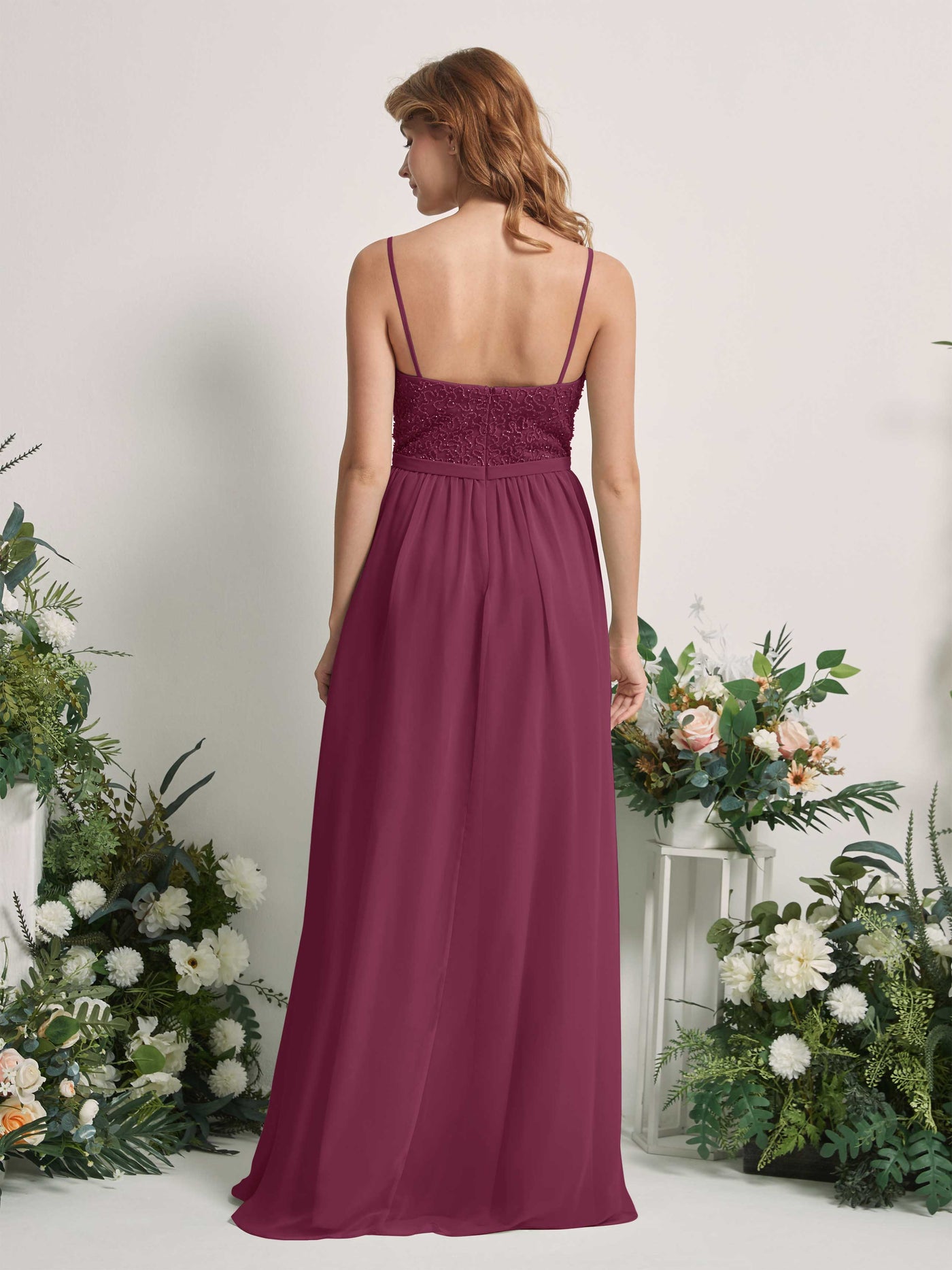 Carlyna Vestido Línea A Escote redondo Largo Gasa Vestidos de dama de honor Chianti #color_chianti