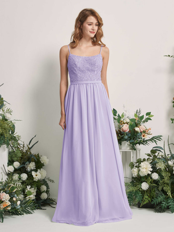 Carlyna Vestido Línea A Escote redondo Largo Gasa Vestidos de dama de honor Lila 