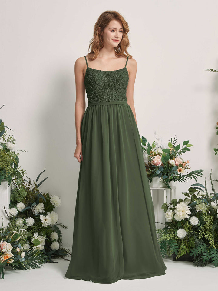 Carlyna Vestido Línea A Escote redondo Largo Gasa Vestidos de dama de honor Oliva Martini 