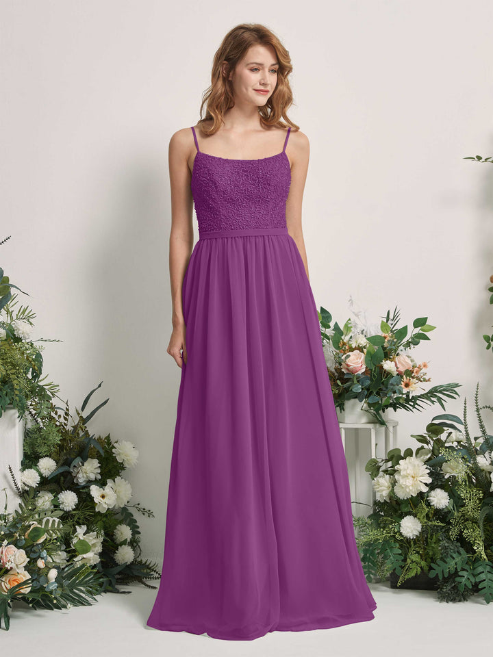Carlyna Vestido Línea A Escote redondo Largo Gasa Vestidos de dama de honor Púrpura 