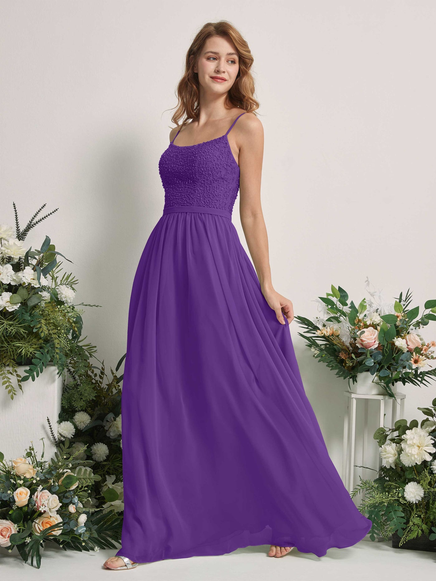 Carlyna Vestido Línea A Escote redondo Largo Gasa Vestidos de dama de honor Regencia #color_regencia