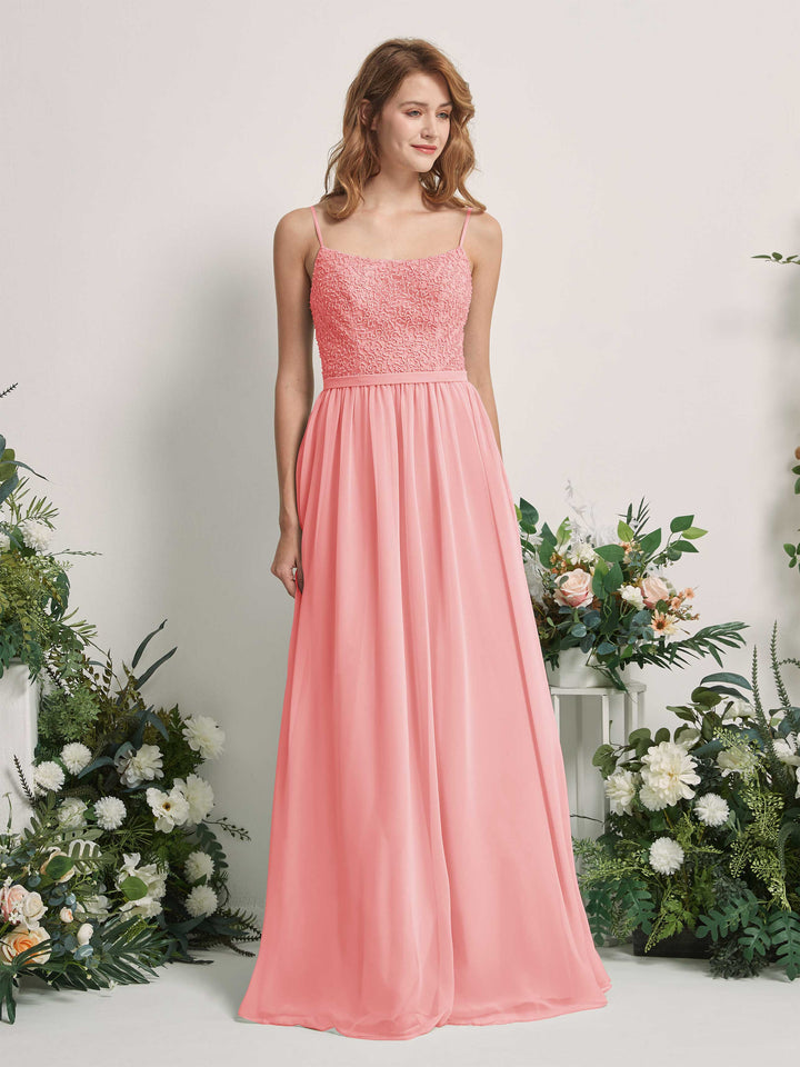 Carlyna Vestido Línea A Escote redondo Largo Gasa Vestidos de dama de honor Rosa Ballet 