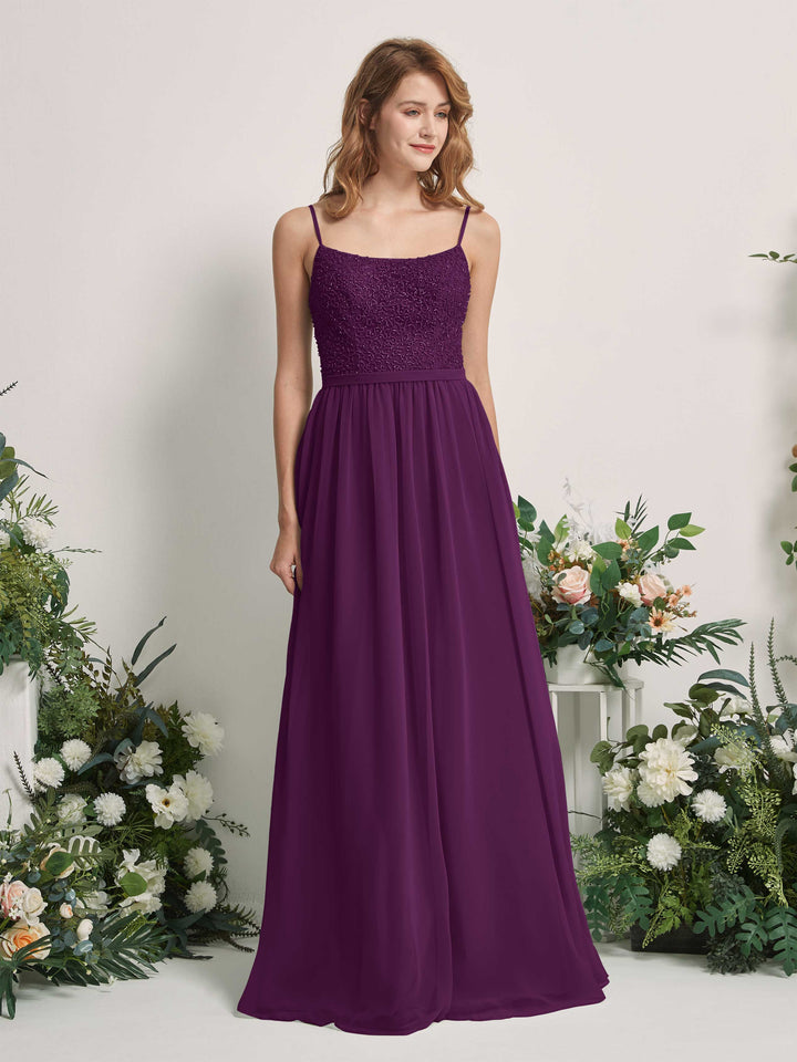 Carlyna Vestido Línea A Escote redondo Largo Gasa Vestidos de dama de honor Uva 