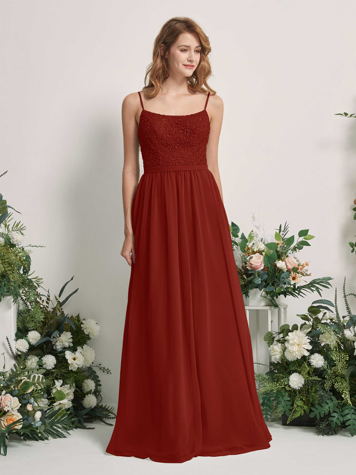 Carlyna Vestido Línea A Escote redondo Largo Gasa Vestidos de dama de honor Óxido 