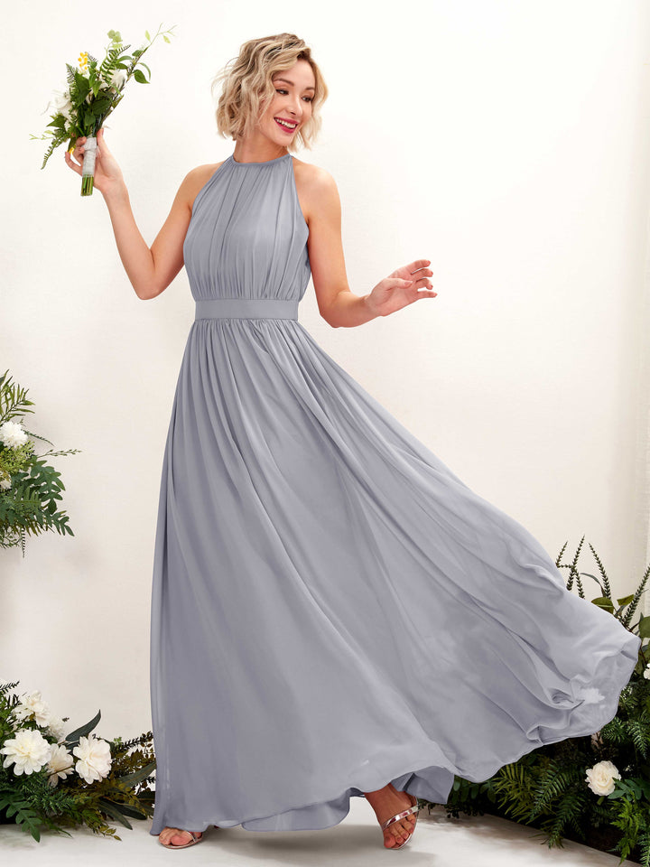 Carlyna Vestido Línea A Hasta el suelo Cuello redondo Gasa Vestidos de dama de honor Lavanda Viejo 