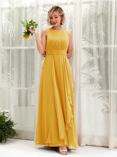 Carlyna Vestido línea A hasta el suelo escote bandeja dama de honor Amarillo Mostaza #color_amarillo-mostaza