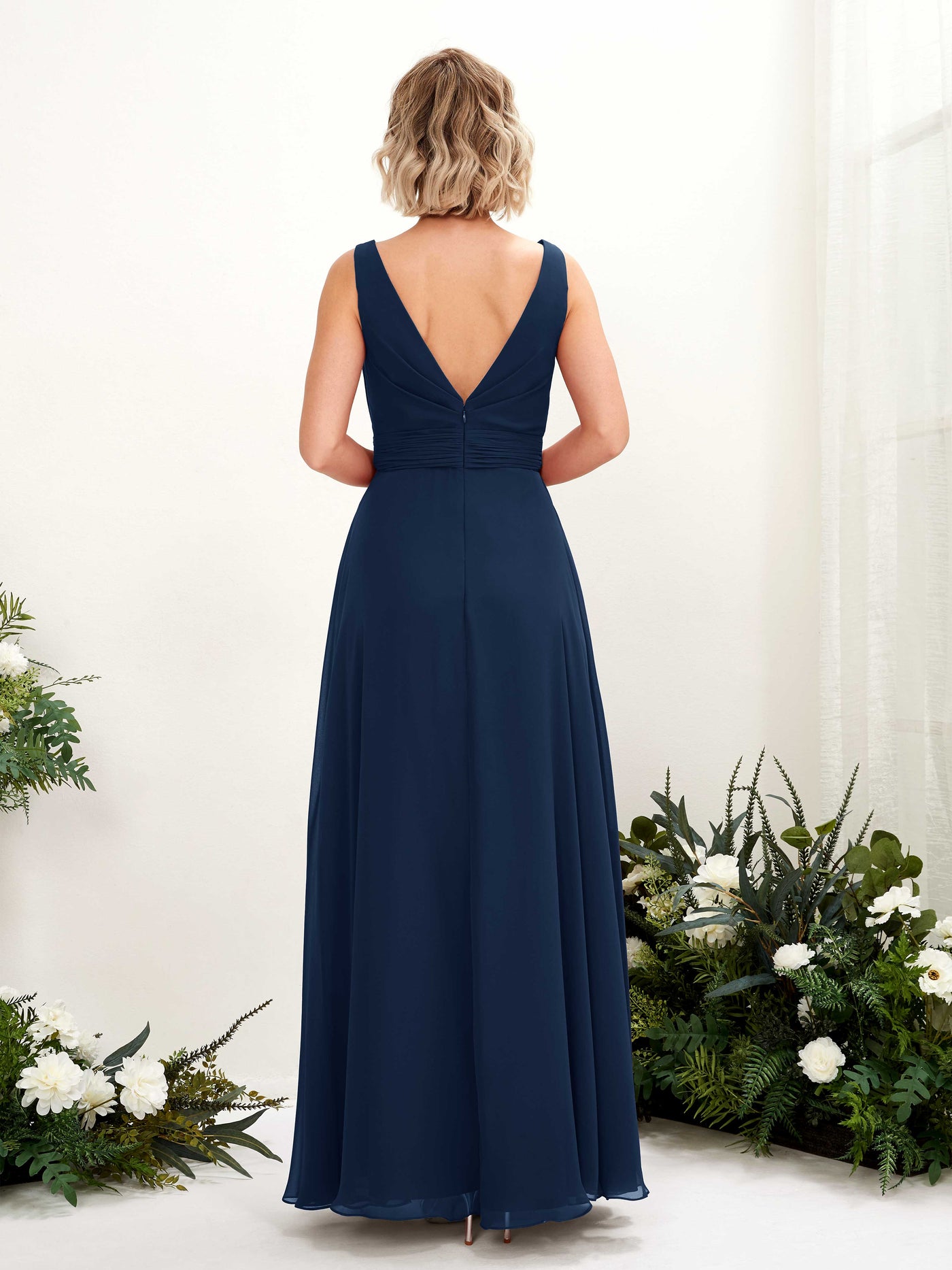 Carlyna Vestido línea A hasta el suelo escote bandeja dama de honor Azul Marino #color_azul-marino