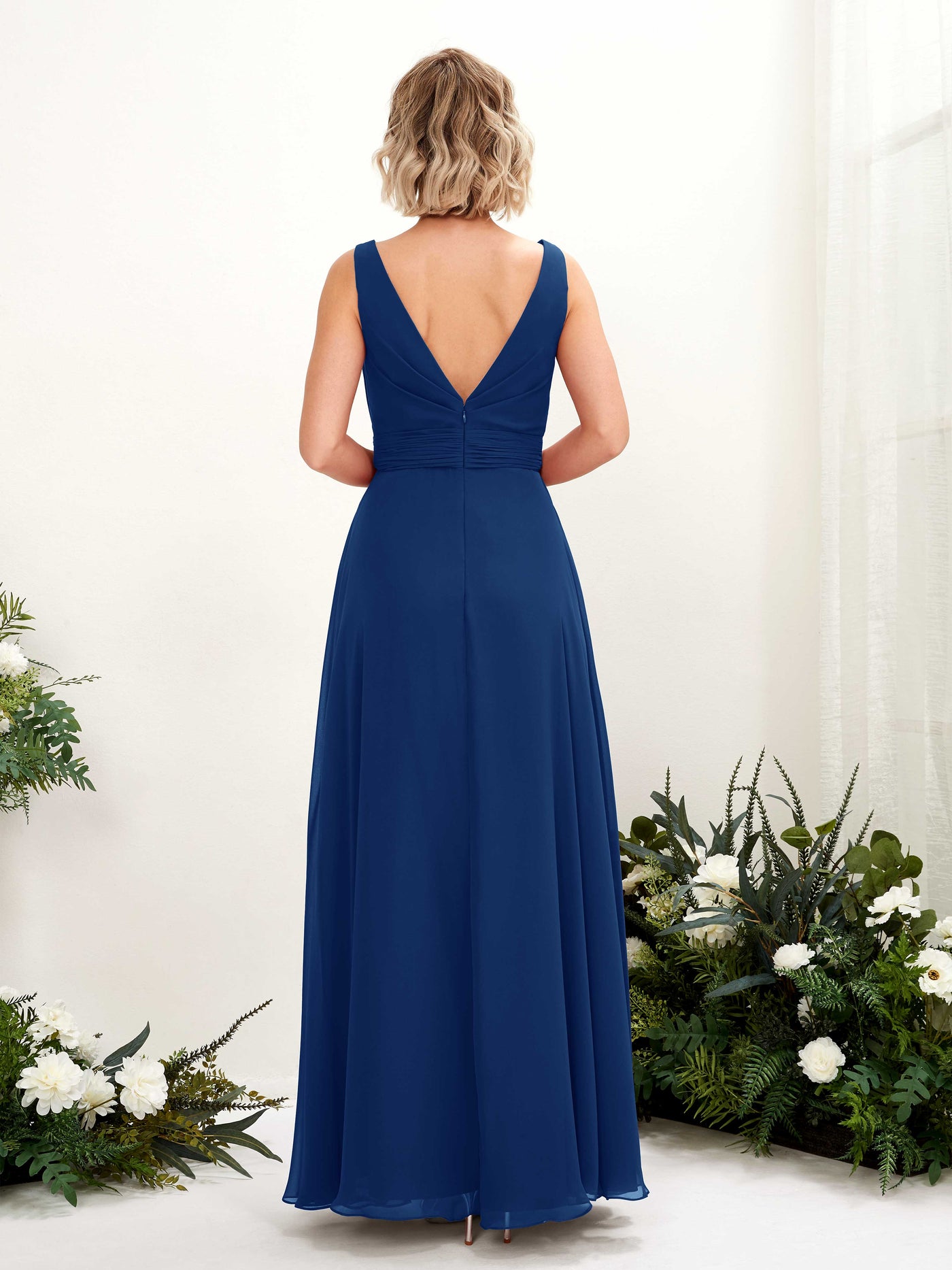 Carlyna Vestido línea A hasta el suelo escote bandeja dama de honor Azul Real #color_azul-real